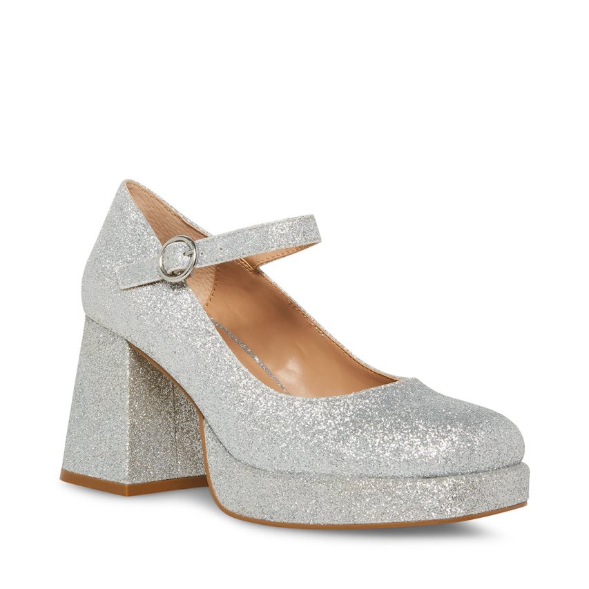 Silver Steve Madden Mingle Glitter Women's Heels | PH 5704SEY